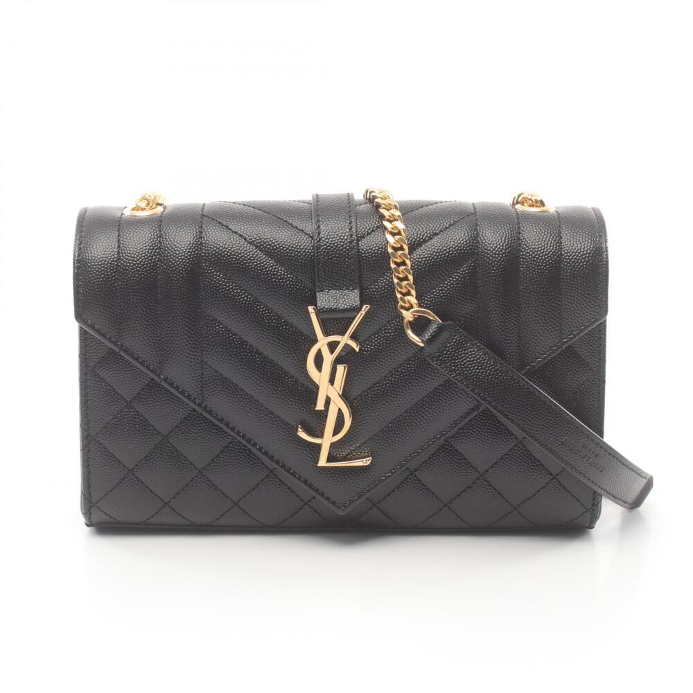 Saint Laurent Paris Envelope Leather Shoulder Bag Black